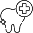 Outline of a tooth with a medical cross symbol indicating dental health care services.