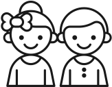 Two smiling children standing together in simple line drawing style for dental website.