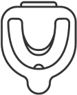 Simple line drawing of a dental mouth mirror tool used in dental examinations and procedures.
