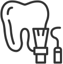 Tooth icon with dental tools and equipment, representing dental care services.