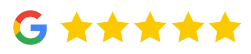 Google logo with five gold stars indicating excellent customer ratings for Aloha Dental Las Vegas.