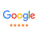 Google logo with five-star rating for Aloha Dental Las Vegas